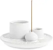 Incense and Candle Holder for Burning Sage Candle Holder for Burning Sage, Incense Holder for Sticks Sage Holder for Burning Bowl Ash Catcher Tray for Smudge Meditation Yoga(White)