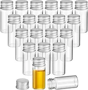 Healeved 20 Pcs 10ml Glass Vials Small Bottles Mini Tiny Jars with Aluminum Top Screw Lids Clear Message Sample Bottle Wedding Favors Decoration Diy Jewelry Crafts