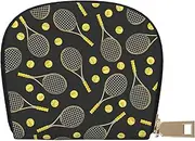 [EdWal] Funny Tennis Racquets and Tennis Balls Print Card Holder Unisex Credit Card Case for Men and Women Leather Card Holder, Slim Business Card, White, One Size