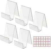 5 Packs Book Display Stand, Clear Acrylic Book Stand with Label Paper, Book Holder Display Easels for Displaying Books, Notebooks, Picture Albums, Picture Books, 7.5 * 9 * 10.5cm