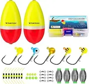 THKFISH Fishing Floats Set, 35 Pieces Portable Fishing Accessories with Fishing Hooks, Fishing Lead Floats, Fishing Plastic Fishing Beads, Weight Swivel, Fishing Men, for Trout, Carp, Bass