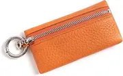 [GreatRise] Small Key Bag Zip Key Case Genuine Leather Mini Coin Bag with Key Ring and Carabiner Hook Coin Compartment for Men and Women for All Keys Coin