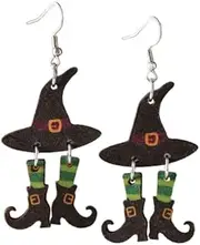 [QRH] Halloween Boots Hats Wooden Dangle Earring Boo Witch Hat Earrings Funny Weird Halloween Holiday Festive Party Costume Jewelry Gifts