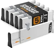 RAPTUROUS Adjustable Drawer Dividers 5 Pack, 4” High, 11-17” Long, Dresser Drawer Organizer for Bedroom, Closet, Kitchen, Nursery, Office, Strong Hold, Soft Foam Edges, White