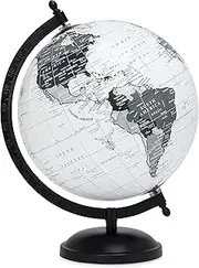 Abbott Collection World Globe with Stand - 8 Inch Spinning Small Decorative Globe - Home, Bookshelf, and Desk Decor (Black/Grey)
