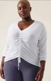 Athleta Crossover Ruched Top White Plus Super Soft Size 3X