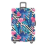 Elastic Travel Suitcase Protector Cover -Blue leaf flamingo