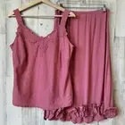 J. Jill Aster Floral Skirt Top Set Y2K Pink Linen Rayon Womens Size S Retro