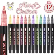 Outline Markers, 12 Colors Shimmer Markers Set, Self Outline Metallic Outline Ma
