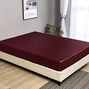 1 Piece Satin Fitted Sheet Only Classic Luxury Silky Soft Bed Sheets Solid Color (Burgundy, Fitted Sheet(Queen))