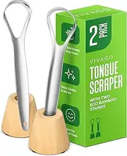 VIVAGO Tongue Scraper for Adults with Holder (2 Pack) - Metal Tongue Scraper for Tongue Cleaning and Reducing Bad Breath - Stainless Steel Tongue Scraper for Adults, Tongue Cleaner for Adults