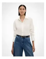 [Witchery] Linen Blend Shirt in Fresh White Stripe