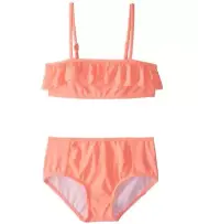 NWT Seafolly Girls' Little Sweet Summer Frill Mini Tube Bikini Set 4 Coral