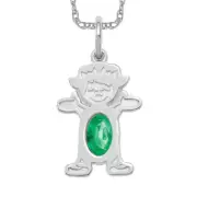 14K Solid White Gold Girl Oval Emerald Necklace