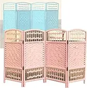 Short Room Divider,4 Panel Portable Folding Folding Screen,Hand Woven with Wooden Frame,for Kindergarten Bedroom Studio(Color3,120x40cm-4panel)