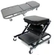 2 in 1 Creeper & Foldable Seat Rolling Chair 4 Mechanics Work Stool Garage Shop