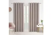 Faux Linen 100% Blockout Eyelet Curtain, Twin Pack (Cinnamon) - 90x223cm