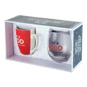 2pc Im a God 400ml Coffee/Tea Mug & Stemless Wine Glass Tumbler Cup Gift Set