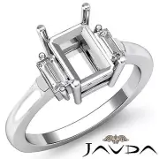 3Stone Fine Diamond Baguette Emerald Mount Engagement Ring 18k White Gold 0.25Ct
