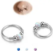[BodyBonita] 2Pcs Silver Opal Nose Rings for Women - 316L Surgical Steel Nose Hoops Piercing 18G Septum Rings Jewelry Cartilage Conch Daith Helix Tragus Earrings 8mm 10mm Sytle1, 18g(1.0mm)-8mm&10mm
