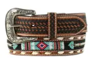 Ariat Western Mens Belt Leather Conchos Beaded Inlay Bucklace Tan A1040708