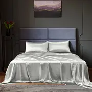 Royal Comfort Satin Sheet Set 4 Piece Fitted Flat Sheet Pillowcases Silky Smooth Silver (Queen, King)