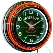 15" Jameson Irish Whisky Double Neon Clock Man Cave Bar Game Room Decor (Orange)