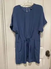 Victoria's Secret Blue Casual Drawstring Waist Shirt Dress Pockets Womens Medium