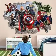 Wthh Superhero Wall Decal - Kids Removable Vinyl Wall Sticker - Boys Room Self-Adhesive Mural Kids Bedroom Living Room Game Room Wall Decor - 24 "x16（Large）