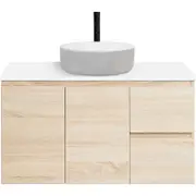 CIBO 900mm Coast Veneer Nordic Wall Hung Bathroom Vanity With Light Grey / White Countertop Basin