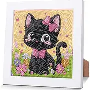 YarnWhimsy Cat Diamond Art Painting Kits for Kids with Frame-Animal Diamond Art for Kids Ages 4-8-12,Cat Gem Art Painting Kits for Gift Home Wall Decoration(7x7inch)