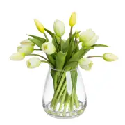 Glamorous Fusion Tulip 34cm White Artificial Plant Flower Arrangement Decorative In Glass