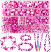 Rose Pink Bracelet Making Kit for Valentine'S Day, Acrylic Chunky Beads, Candy P