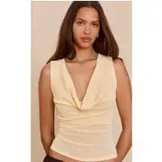 Lemon Textured Cowl Neck Long Top, Lemon