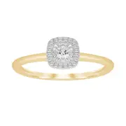 Bevilles Halo Square Look Solitaire Ring with 0.10ct of Diamonds in 9kt Yellow Gold