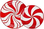 AimFun 50Pcs Christmas Paper Plates Peppermint Candy Party Plates Red and White Striped Disposable Dinner Tableware for Xmas Holiday Party Supplies