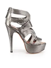 Metallic Grey Leather Azzedine Strap Heels