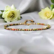 Natural Faceted Unakite Tiny Beads Healing Grounding Minimalist Thin Bracelet