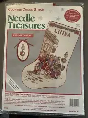 New Vintage Christmas Counted Cross Stitch Stocking Kit Old Time Carriage Scene