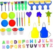 55pcs Drawing Tools Color Large Foam Craft Fabric Brushes Play Little Paint Sponge Kit Tempera Party Moldable Supply Smock Thick Make Learn