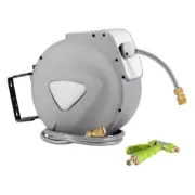 Water Hose Reel 20M Retractable Auto Rewind Garden Brass Spray Gun