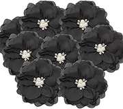 uxcell 3.15 Inch Chiffon Flowers, 10 Pcs Fabric Flowers Rhinestone Pearl Large Camellia Sewing Appliques for DIY Crafts Dresses Clothing Headbands Wedding Party Decoration, Black