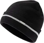 [TOP-EX] 50% Merino Wool Beanie Hat Men Women with Reflective Stripes Winter Thermal Wooly Hats Running Hat for Cold Weather Sports 56-65CM