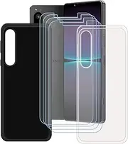 [Generic] Black + Transparent Cover for Sony Xperia 1 V + [4 Pack] HD Tempered Glass, Silicone Shell TPU Protective Back Case - Scratch Screen Protector for Sony Xperia 1 V (6,5")