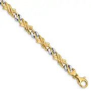 Solid 14K Two-tone Gold 8 inch 6mm Hand Hand Polished Fancy Link with Fancy Lobster Clasp Bracelet