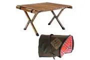 Wooden Foldable Camping Table 62cm + Jacaru Picnic Blanket 100% Cotton Regular