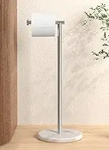 KES Toilet Paper Holder Stand, Freestanding Toilet Paper Roll Holder with Modern Natural Marble Base, White Freestanding Toilet Tissue Holder SUS304 Stainless Steel Brushed Finish BPH284S1-2