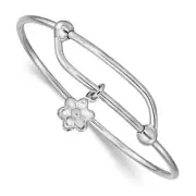 .925 Sterling Silver Rhodium Plated Children's Polished Flower Baby Bangle 5"