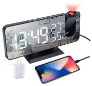 Projection Alarm Clock for Bedrooms Ceiling, Digital Clock Radio with USB Black