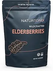 Whole Dried Elderberries, All Natural Immune Booster, Vegan, Gluten Free & Non-GMO, Vitamin C, Sambucus Nigra, For Making Tea, Syrup, Jam & Gummies 1 Pound [Packaging May Vary]